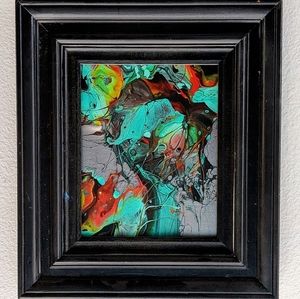 brightly colored acrylics on 9×12 canvas, with black wood frame